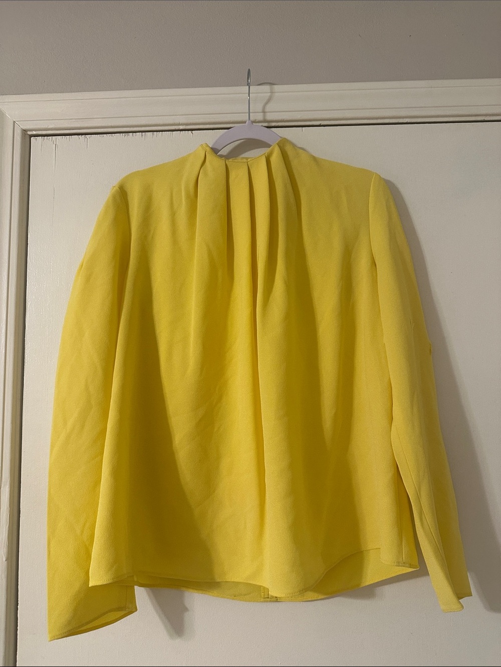 Tibi Yellow Pleated Neck Long-Sleeve Blouse